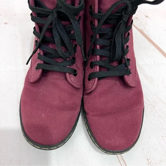 Dr Doc Martens Burgundy Red Canvas Shoreditch Lace Up Airwave Combat Boots